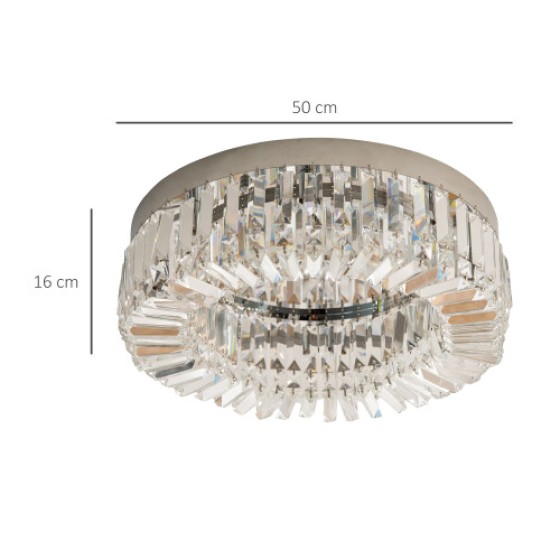 HOMCOM Crystal Ceiling Light, Modern Pendant Light, Suitable for Living Room and Bedroom, Silver